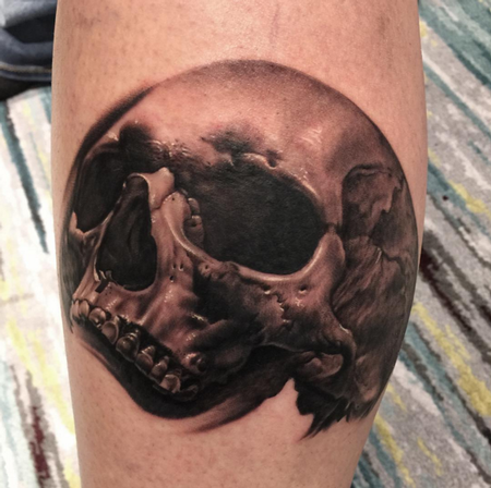 Bob Tyrrell - Collaborative Black and Gray Skull Tattoo